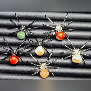 Mystery Crystal Metal Spider With Natural Agate Spheres